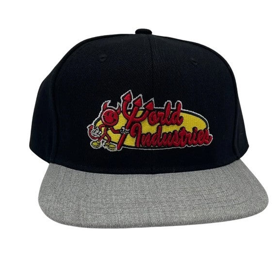 World Industries Boys Logo Black & Heather Grey Flat Bill Cap, Original, NWT