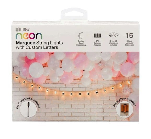Illumina Marquee LED String Light Box with Lettesr & Dry-Erase Marker, NEW