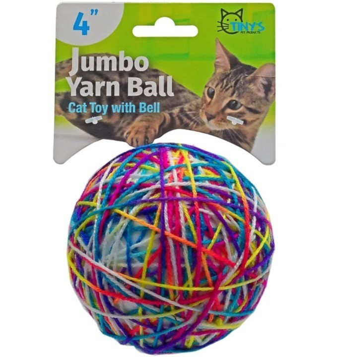 4" Jumbo Yarn Ball Pet Cat Toy with Bell, NEW