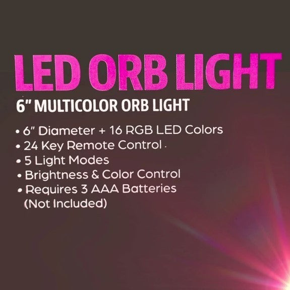 LED Orb Light, 6 Inch RGB Sphere Lamp Remote Control, Battery Powered