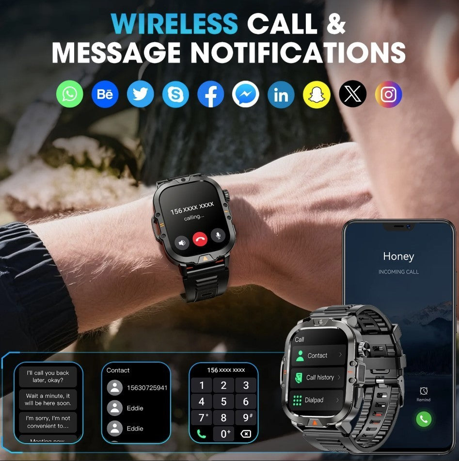 Mingwear L31 Military Smartwatch, 2.01" High-Resolution Display, IP68