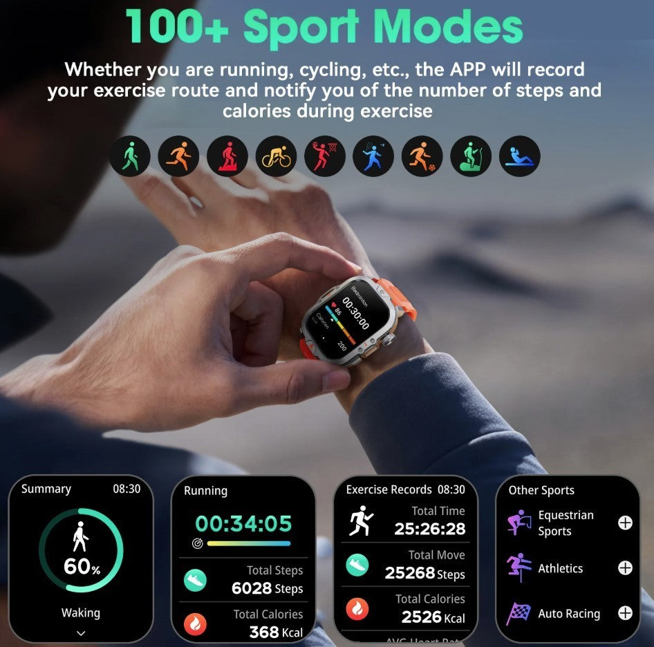 Mingwear L31 Military Smartwatch, 2.01" High-Resolution Display, IP68, Orange