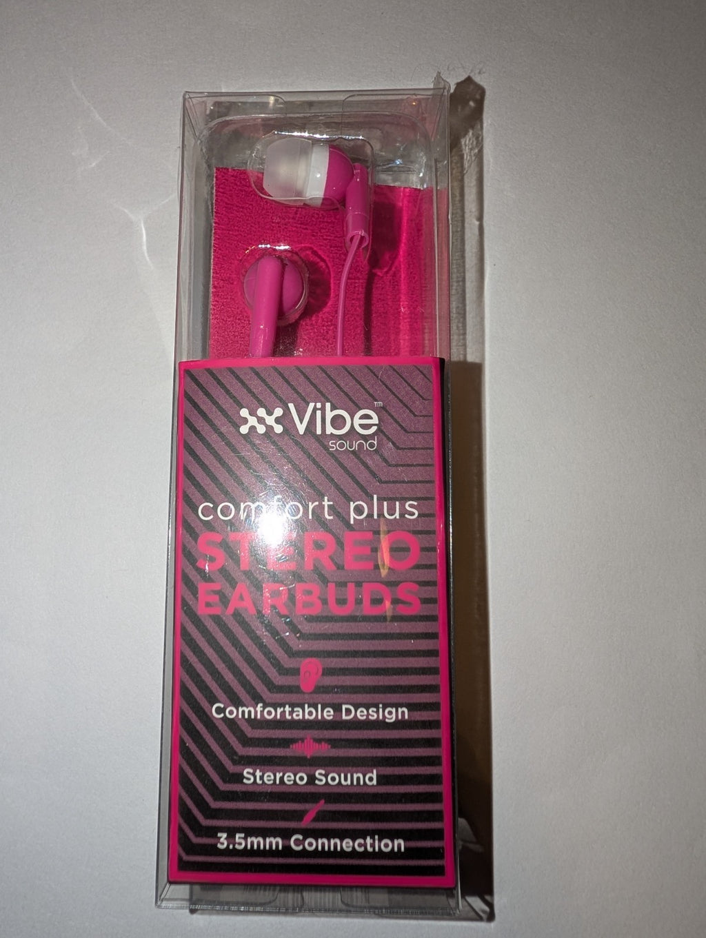 Vibe Sound Comfort Plus Stereo Earbuds 4 pack Black White Pink
