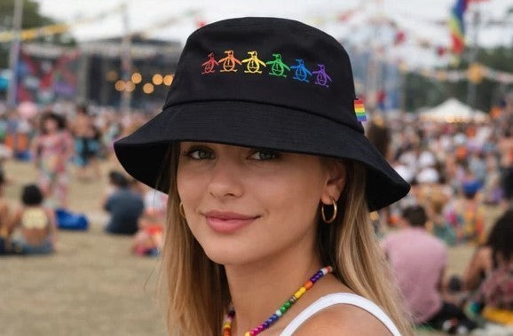 ORIGINAL PENGUIN  Cotton Twill Bucket Hat W/ Rainbow Logo (OSFM)