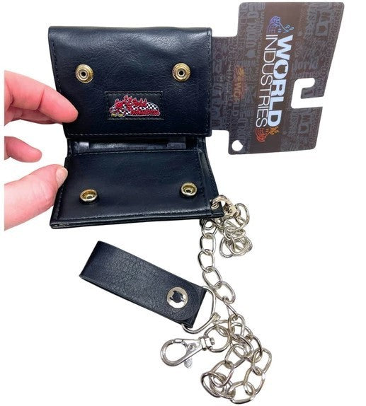 World Industries Logo Leather Trifold Wallet With Chain, Original, New With Tags