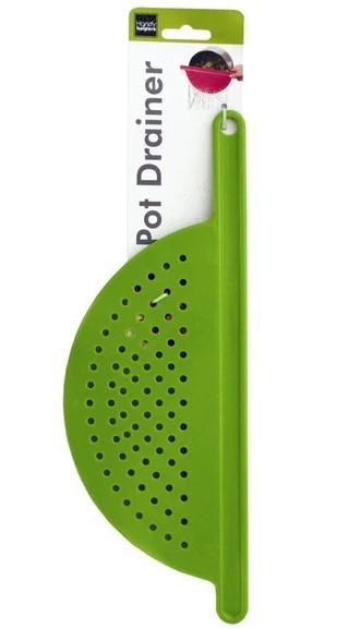 Hand Held Plastic Pot Drainer Pasta Noodle Veggie Strainer with Handle, Green