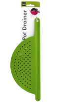 Hand Held Plastic Pot Drainer Pasta Noodle Veggie Strainer with Handle, Green