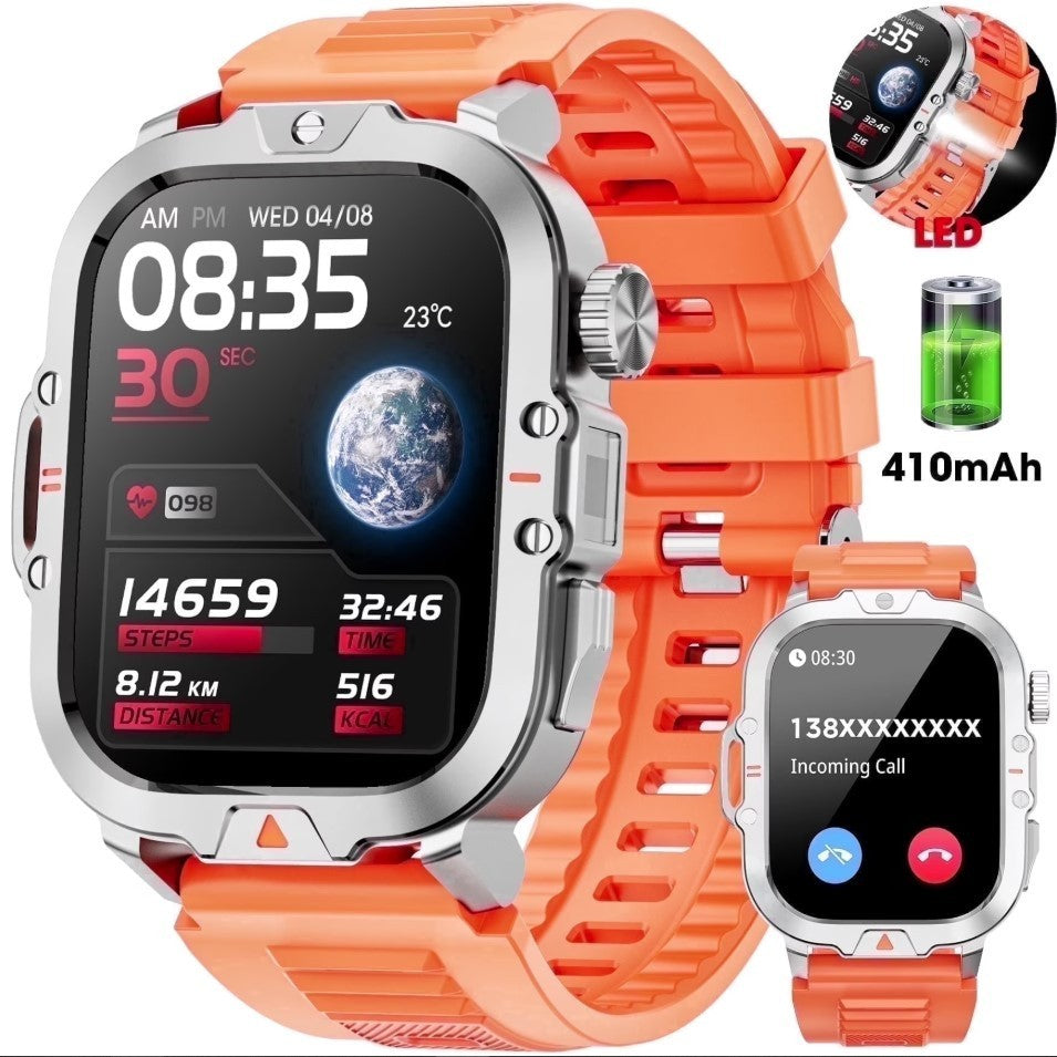 Mingwear L31 Military Smartwatch, 2.01" High-Resolution Display, IP68, Orange