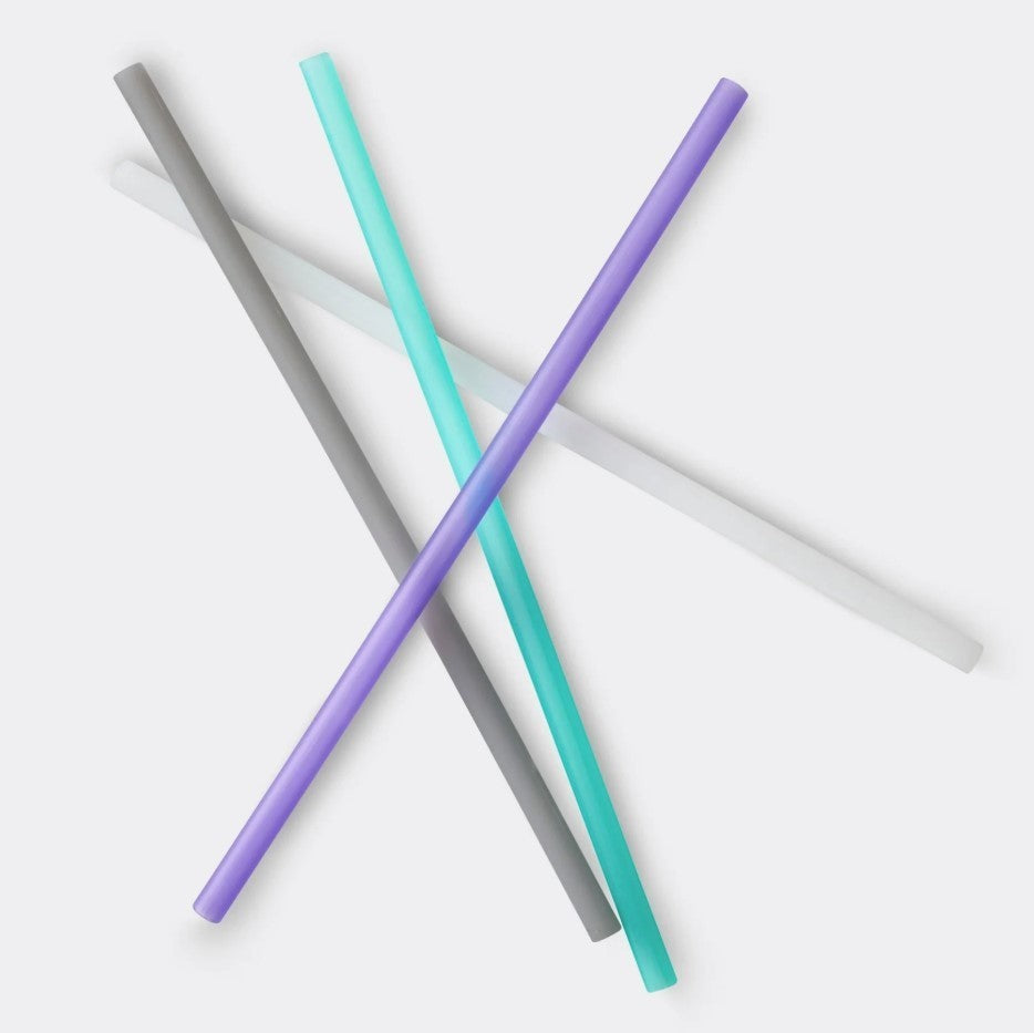 GoSili 10.5" Extra-Long Reusable Silicone Straws with Metal Travel Tin, 4Pack