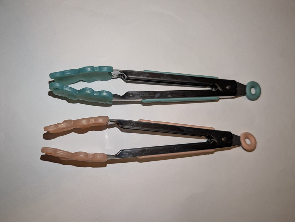 Silicone Kitchen Tongs with Teddy Bear Design, 7 Inch, Teal and Rose Gold, 2PK