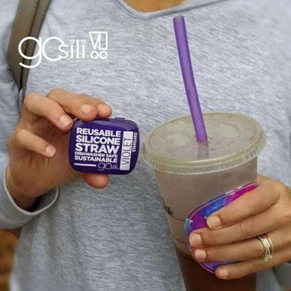 GoSili 10.5" Extra-Long Reusable Silicone Straws with Metal Travel Tin, 4Pack