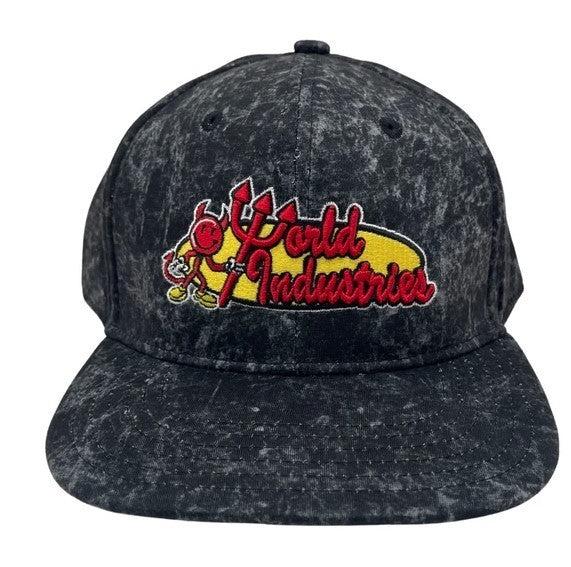 World Industries Boys Black Washed Look Logo Snapback Cap, Original, New W/Tags