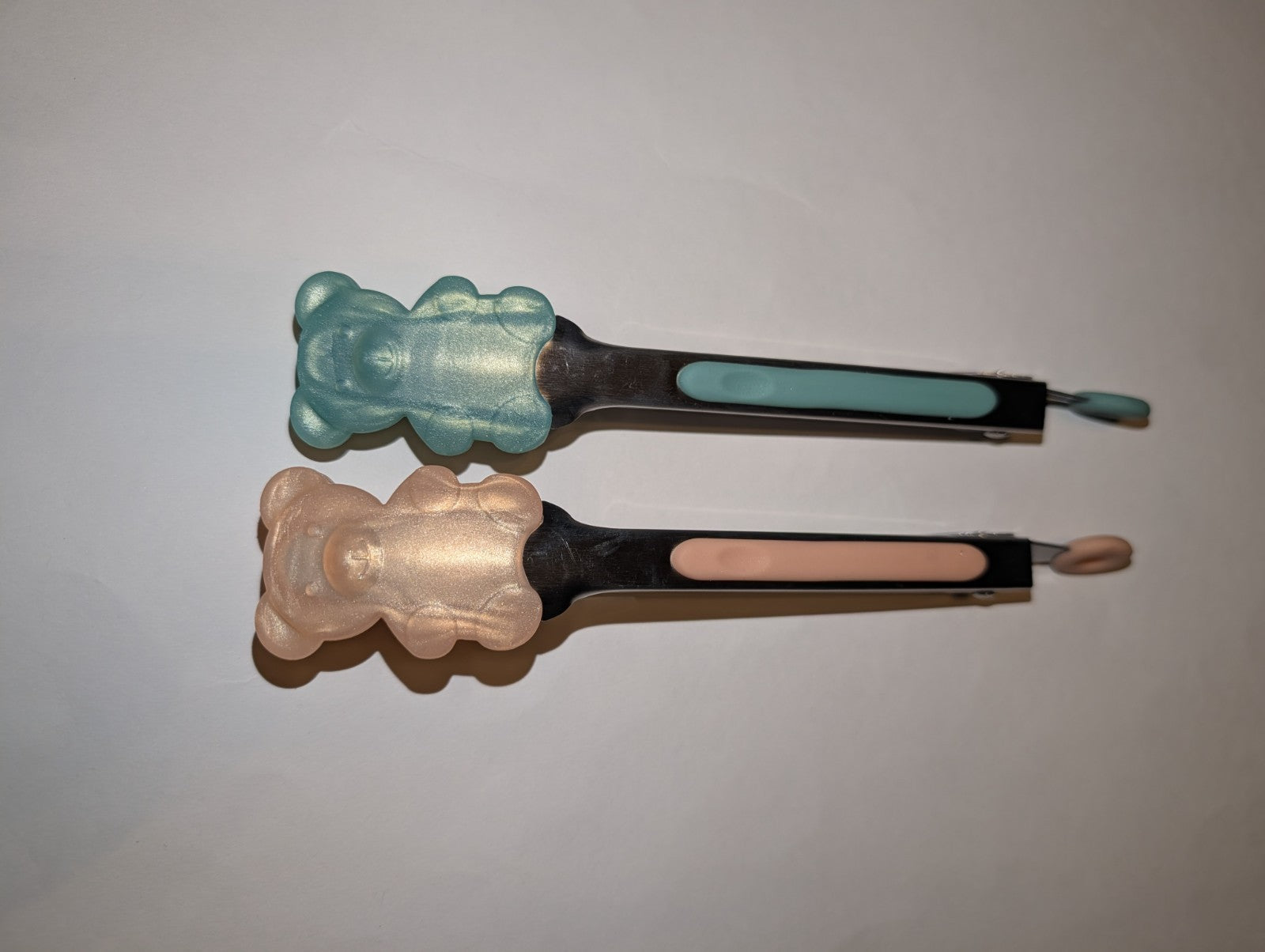 Silicone Kitchen Tongs with Teddy Bear Design, 7 Inch, Teal and Rose Gold, 2PK