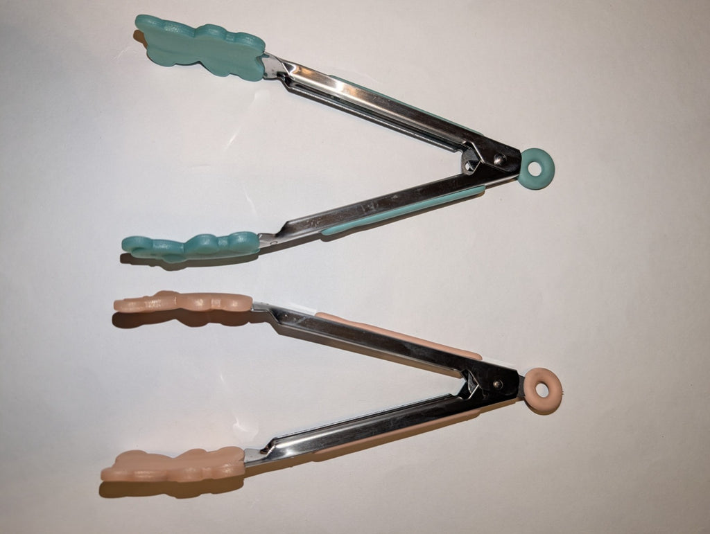 Silicone Kitchen Tongs with Teddy Bear Design, 7 Inch, Teal and Rose Gold, 2PK