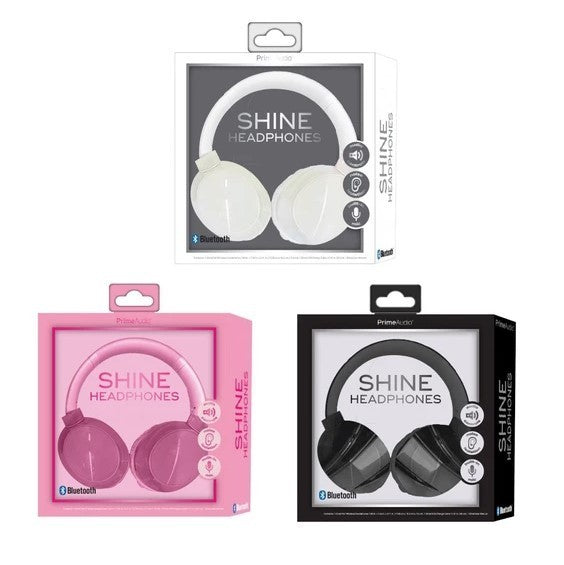 Prime Audio Shine Bluetooth Headphones Assorted Black White and Pink, NEW
