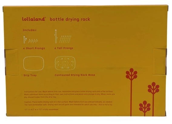Lollaland Bottle Drying Rack, Dishwasher Safe, Blue/White, Holds 6+ Bottles, NEW
