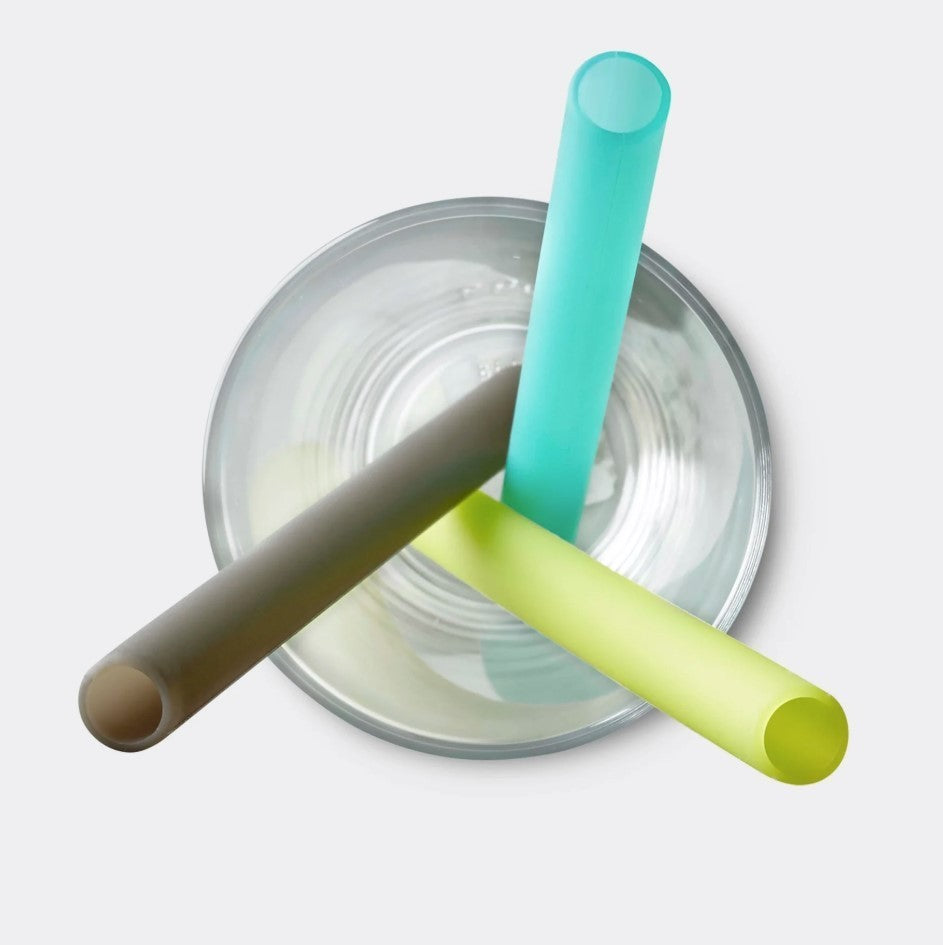 GoSili 8.5" X-Wide Reusable Silicone Straws W/Metal Travel Tin, 3 pack, 3 Colors