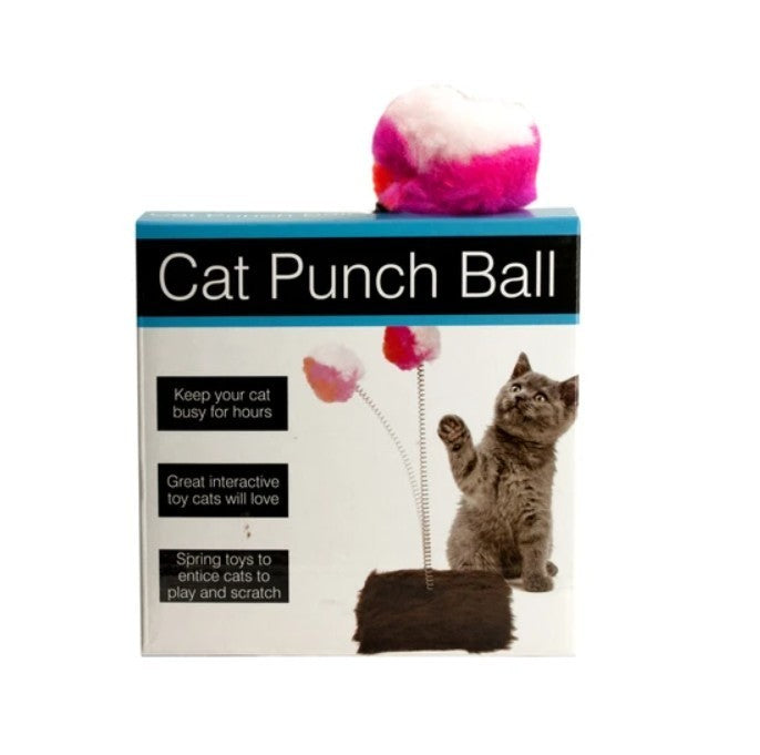 Cat Punch Ball with scratch base and  brown faux fur bottom, 6x6x11 NEW