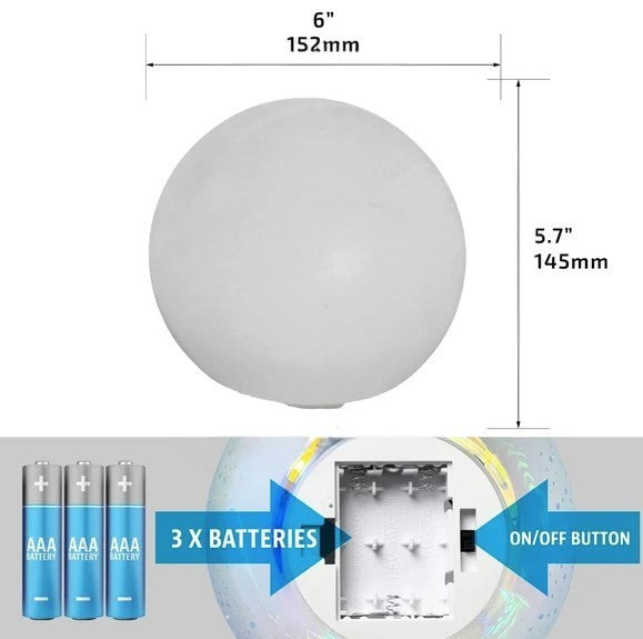 LED Orb Light, 6 Inch RGB Sphere Lamp Remote Control, Battery Powered