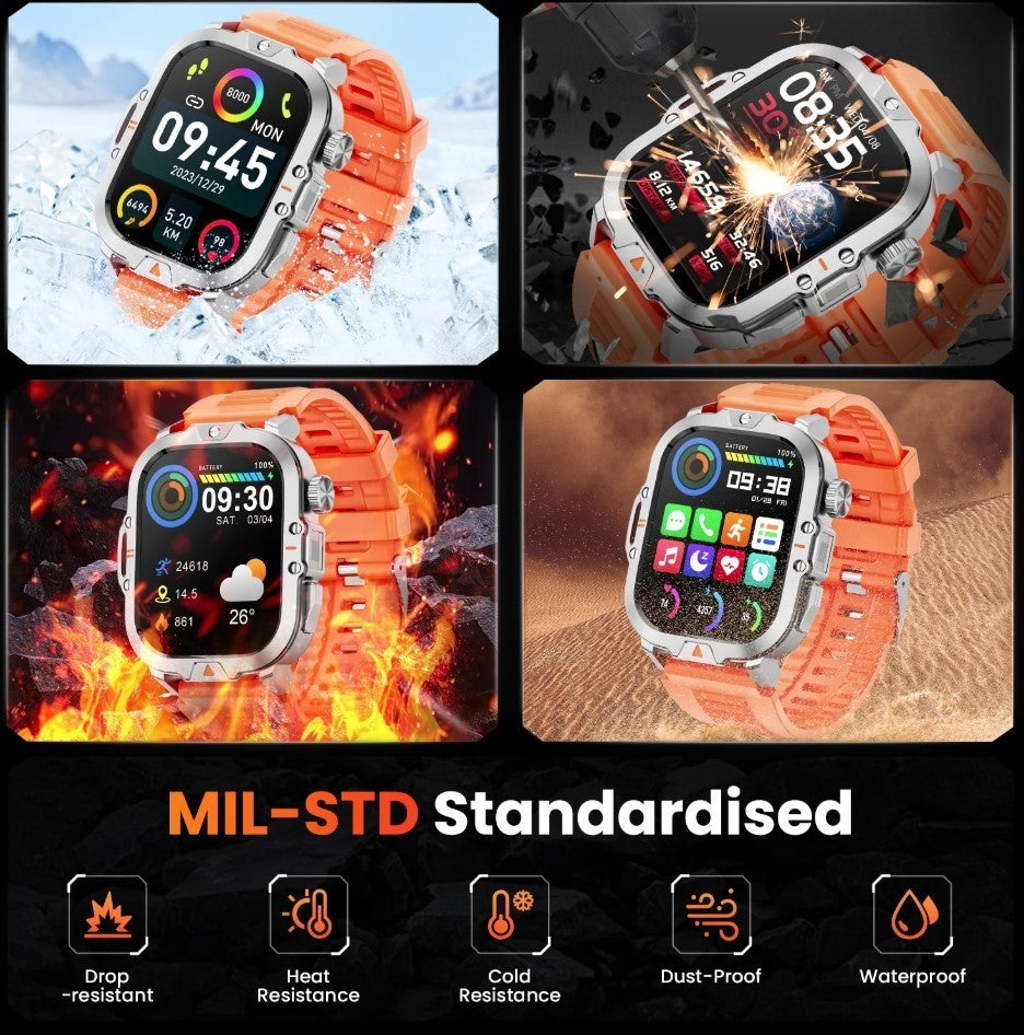 Mingwear L31 Military Smartwatch, 2.01" High-Resolution Display, IP68, Orange