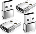 USB C To USB A Adapter, 4 pack, Silver, Smartphone, Computer, Tablet