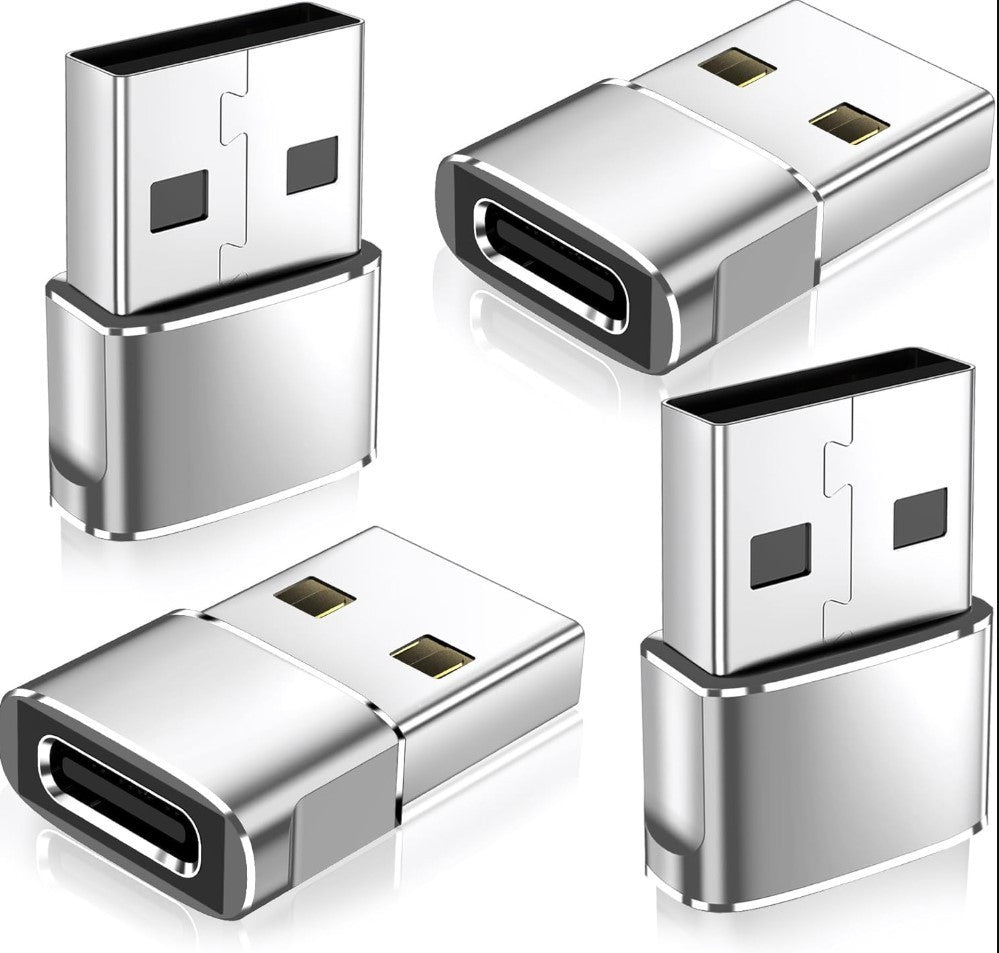 USB C To USB A Adapter, 4 pack, Silver, Smartphone, Computer, Tablet