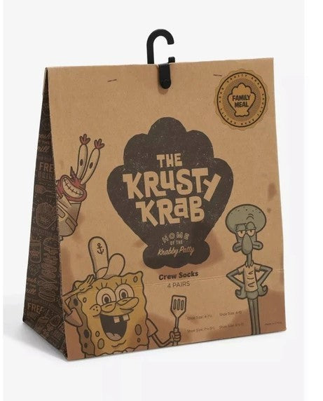 Spongebob Krusty Krab 4 Pack Socks Family Meal Gift Set Bag