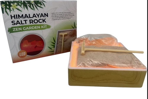 5.75 x 5.75" Himalayan Salt Rock Zen Garden Kit with Light and Accessories (NEW)