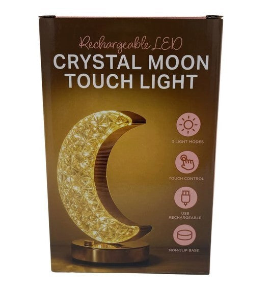 Rechargeable 3000K-7000K LED Acrylic Crystal Moon Touch Light with Gold Accents