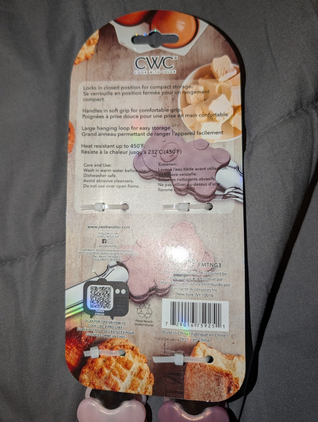 Silicone Kitchen Tongs with Teddy Bear Design, 7 Inch, Pink and Wine Color, 2PK