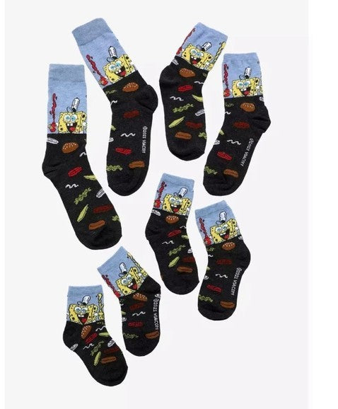 Spongebob Krusty Krab 4 Pack Socks Family Meal Gift Set Bag