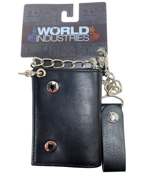 World Industries Logo Leather Trifold Wallet With Chain, Original, New With Tags
