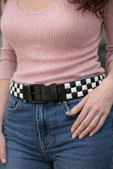 World Industries Black & White Pyramid Studded Belt in Sizes 32-42, New W Tags