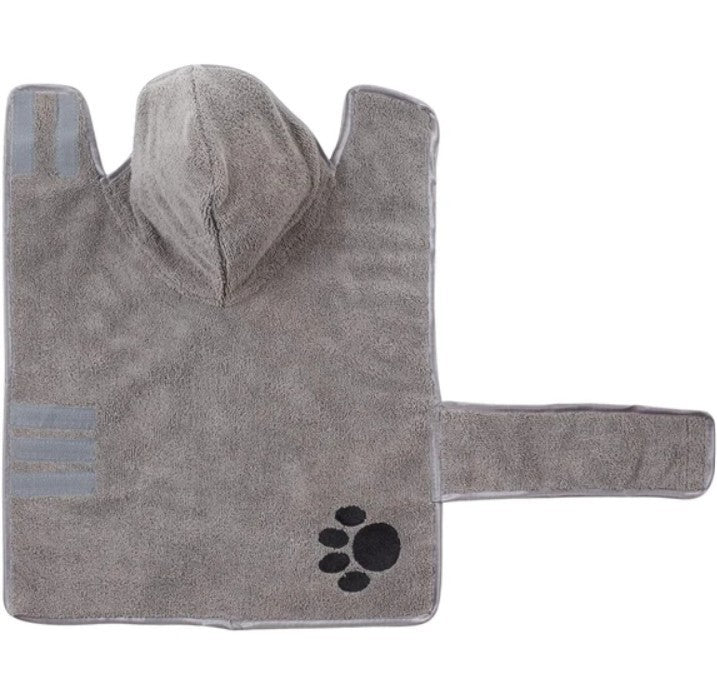 Bone Dry Embroidered Gray Microfiber Pet Robe with Adjustable Closure, NEW