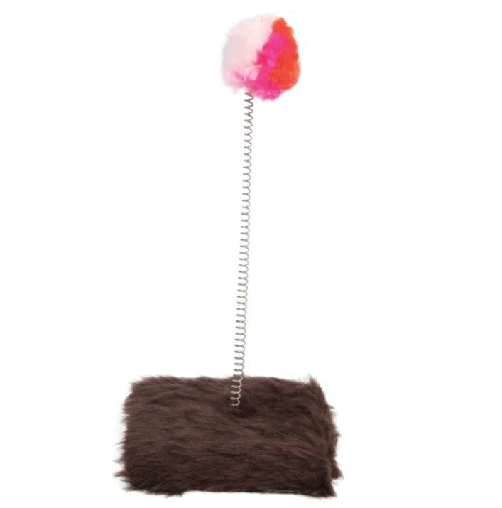 Cat Punch Ball with scratch base and  brown faux fur bottom, 6x6x11 NEW