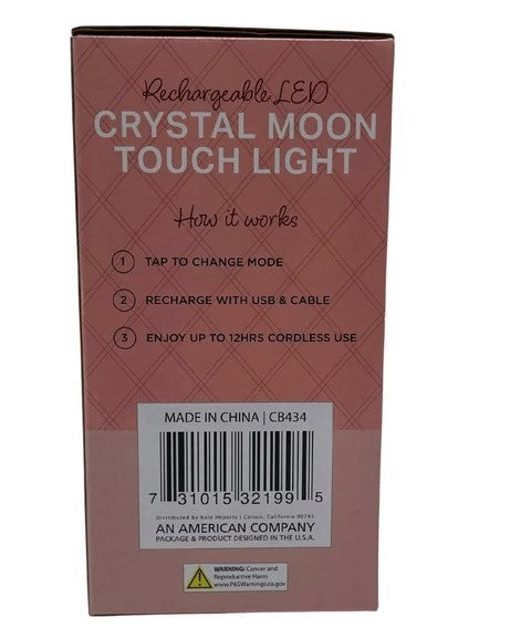 Rechargeable 3000K-7000K LED Acrylic Crystal Moon Touch Light with Gold Accents