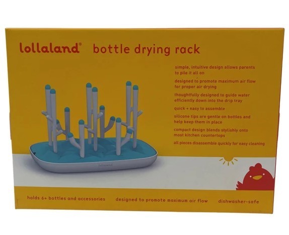 Lollaland Bottle Drying Rack, Dishwasher Safe, Blue/White, Holds 6+ Bottles, NEW