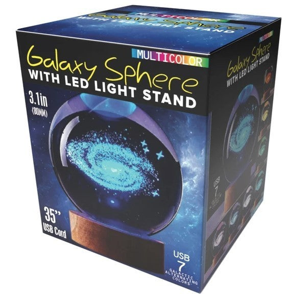 3D Galaxy Crystal Ball USB Lamp With Colorful Changing Light and Wood Base, NEW