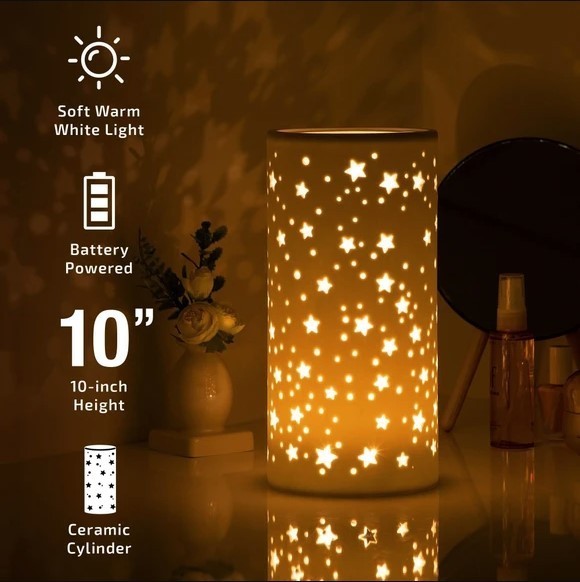 Star Lamp, Ceramic, Battery Powered, White, Paintable, Night Light or Mood Light