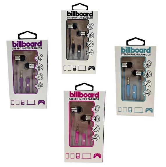 Billboard Wired Earbuds with Mic in Assorted Colors - New, Discount on Multiples