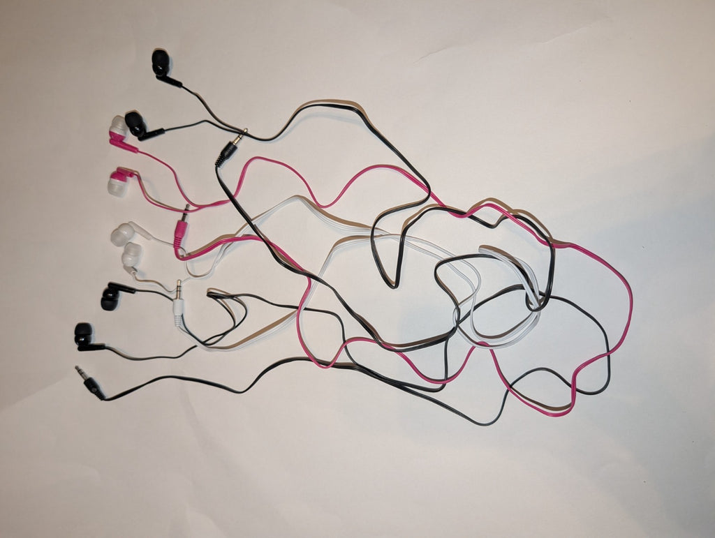 Vibe Sound Comfort Plus Stereo Earbuds 4 pack Black White Pink