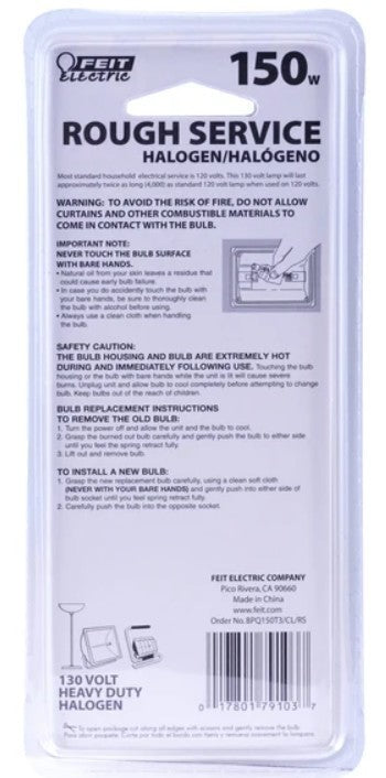 FEIT Electric 150-Watt / 130-Volt Rough Service Double-End T3 Bulb, 3 Pack