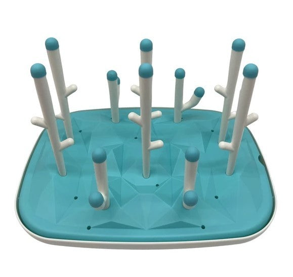 Lollaland Bottle Drying Rack, Dishwasher Safe, Blue/White, Holds 6+ Bottles, NEW