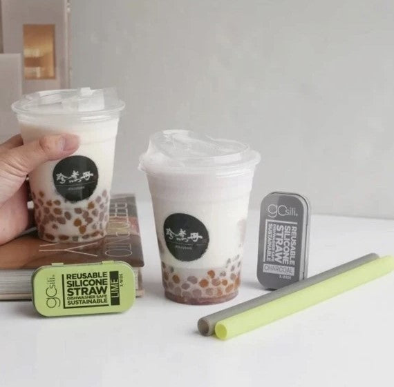 GoSili 8.5" X-Wide Reusable Silicone Straws W/Metal Travel Tin, 3 pack, 3 Colors