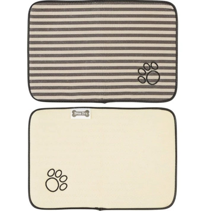 Bone Dry Machine Washable Ultra Obsorbent Brown Striped Paw Pet Feeding Mat, NEW