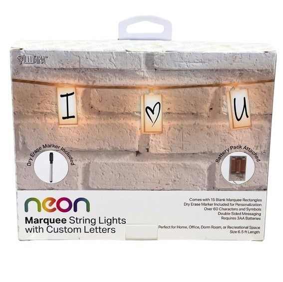 Illumina Marquee LED String Light Box with Lettesr & Dry-Erase Marker, NEW