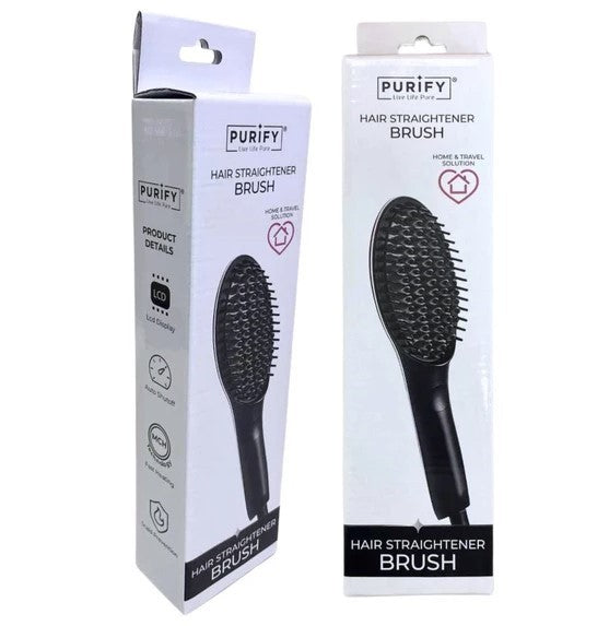 Purify Electric Hair Straightener Brush with Digital Temperature Display, NEW
