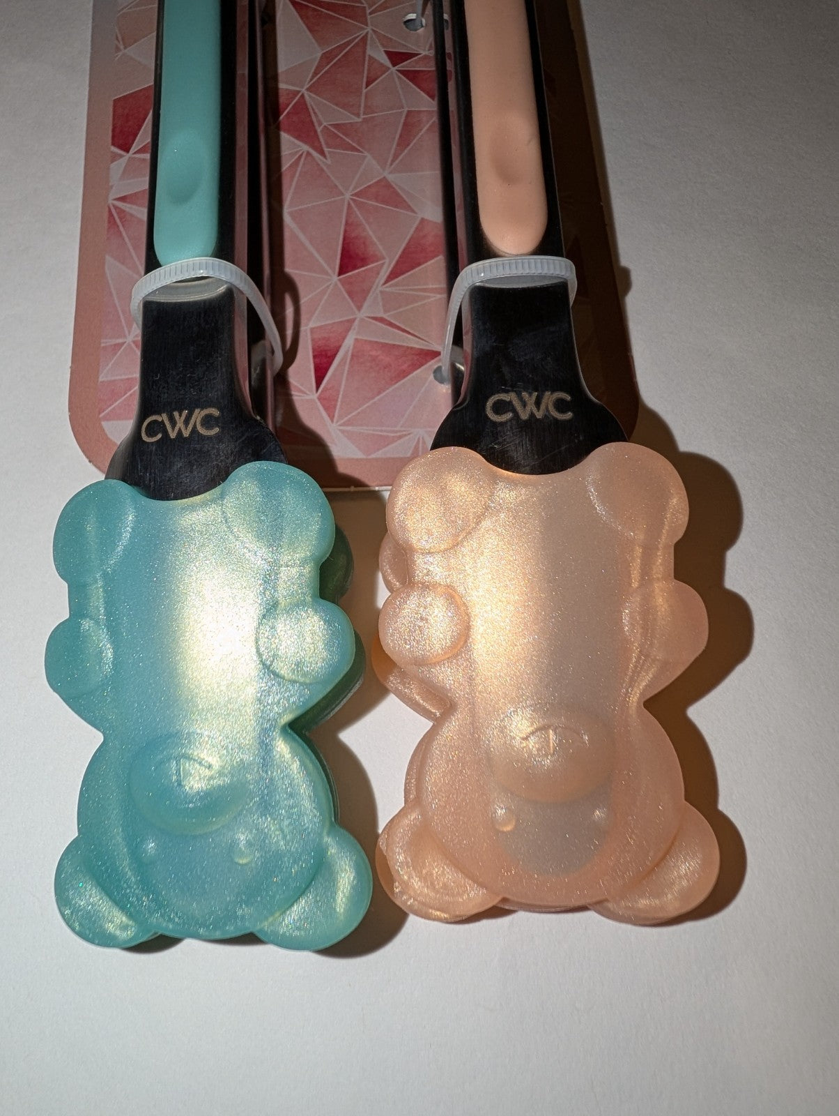 Silicone Kitchen Tongs with Teddy Bear Design, 7 Inch, Teal and Rose Gold, 2PK