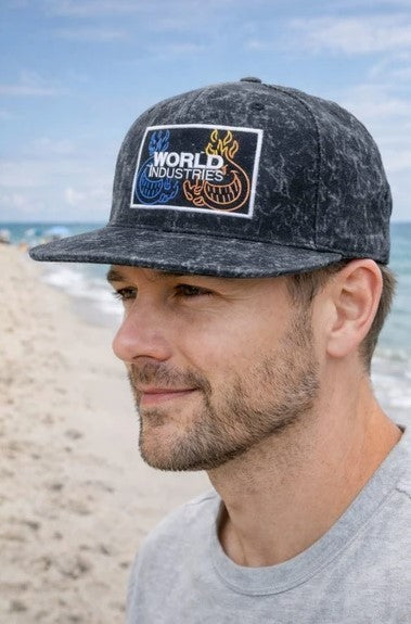 World Industries Black Washed Look Snapback Cap, Original,  New With Tags