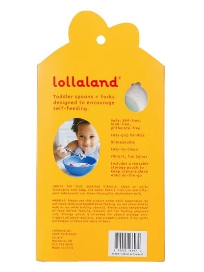 Lollaland 5-Piece Toddler Utensil Set with Hygenic Pouch, Assorted Colors NEW
